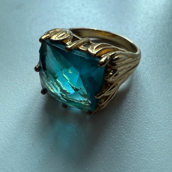 Elegant Gold filled Sterling Ring with Blue Topaz Gemstone 7 - Picture 1 of 14